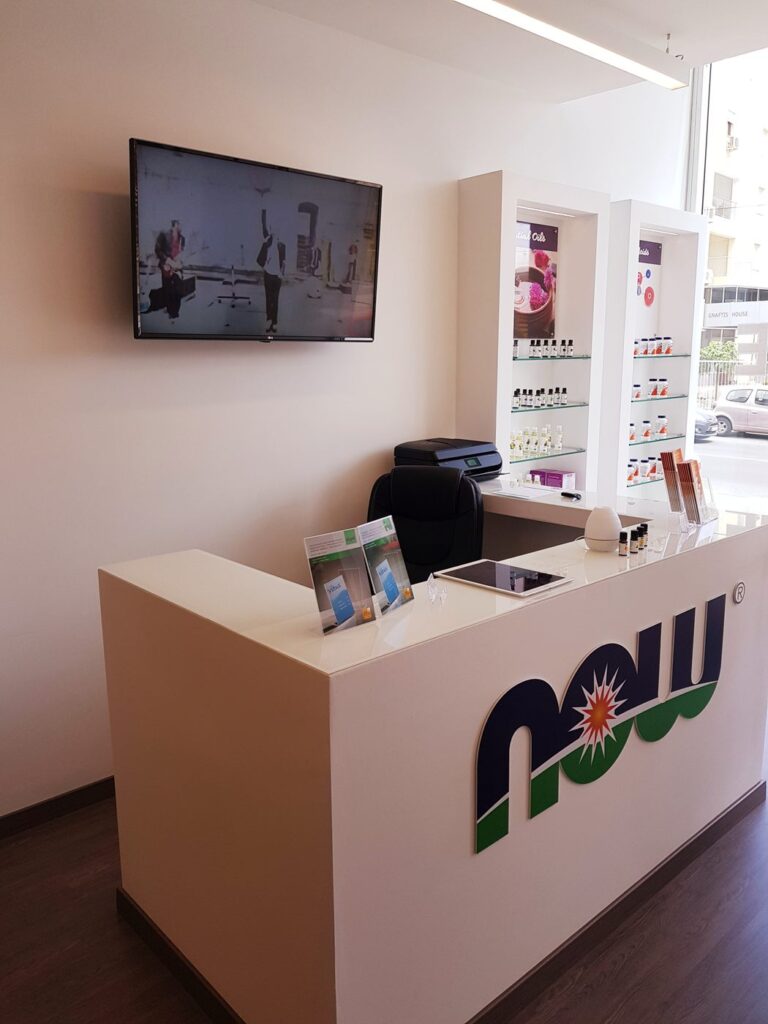 The service counter inside the NOW Supplements Store, where the in-store dietitian advises customers