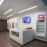 Essential oils and amino acid displays inside the NOW Supplements Store